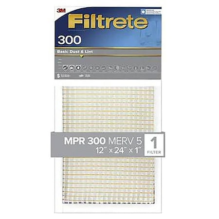 Air Filter, 12 In L, 24 In W, 5 MERV, 300 MPR